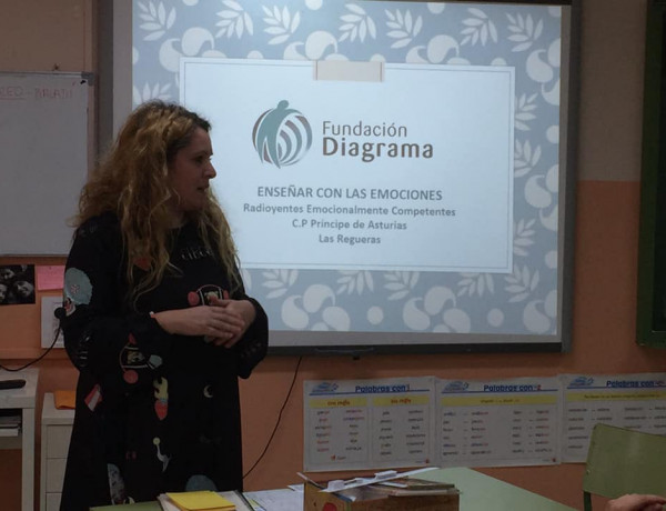 Una profesional de Fundación Diagrama en Asturias imparte una sesión de formación en Educación Emocional dirigida a familias. 2019