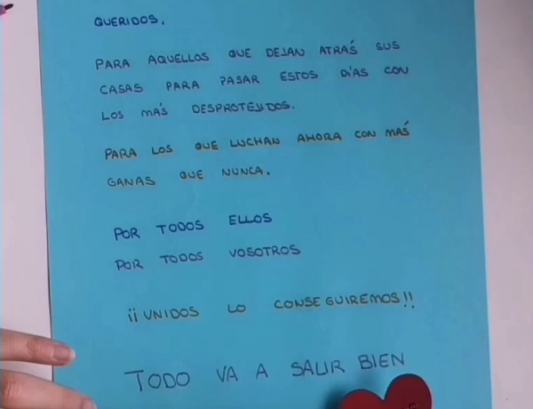 Los profesionales del Hogar de Convivencia en Grupo Educativo de Toledo trasladan un mensaje de ánimo a los jóvenes. Fundación Diagrama. Castilla-La Mancha 2020. 