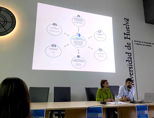 Almudena Sabina y Sergio Moreno, durante la ponencia en la Universidad de Huelva