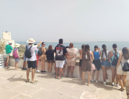 El grupo contempla las vistas desde el castillo