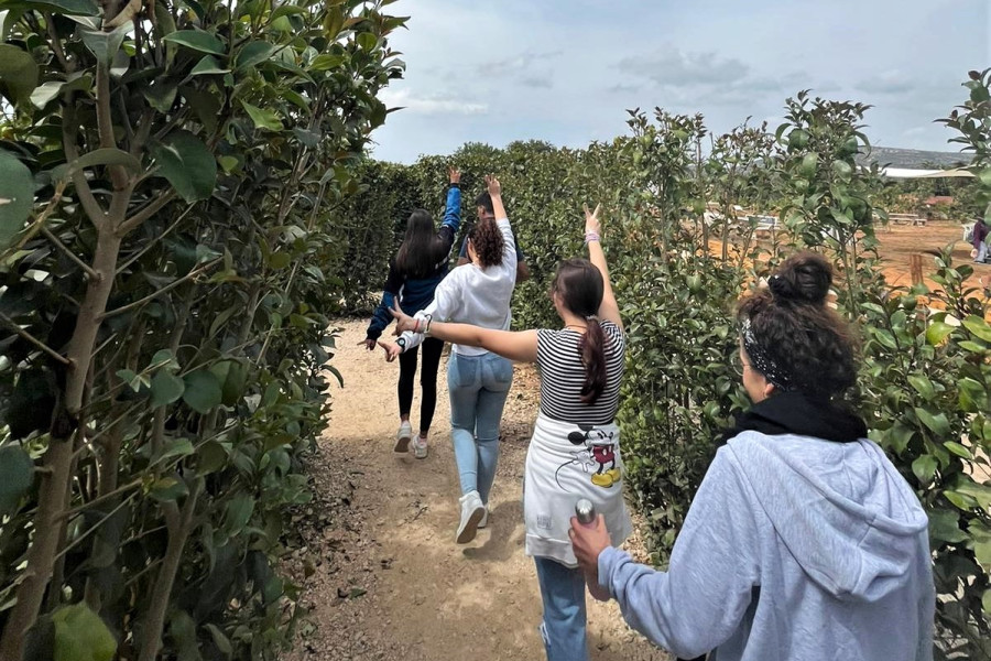 Un grupo de jóvenes realiza el laberinto