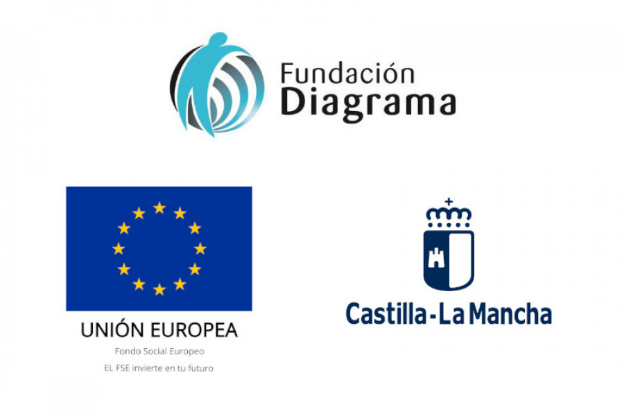 Logos de Fundación Diagrama, Unión Europea y Castilla-La Mancha