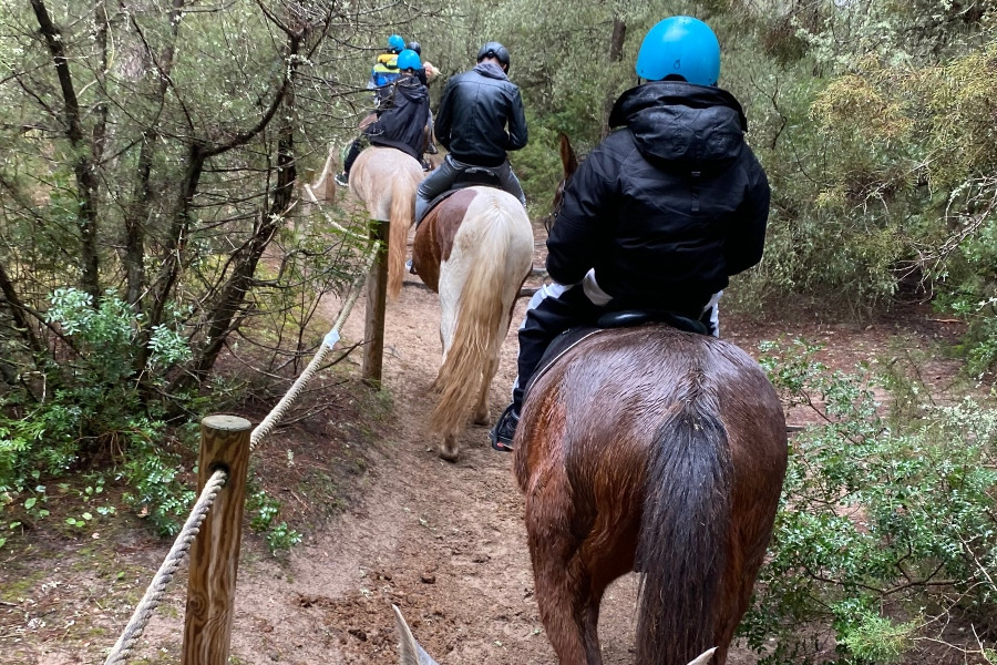 Los menores atendidos en el centro ‘Portocristo’ de Baleares recorren la localidad de Cala Millor en caballo