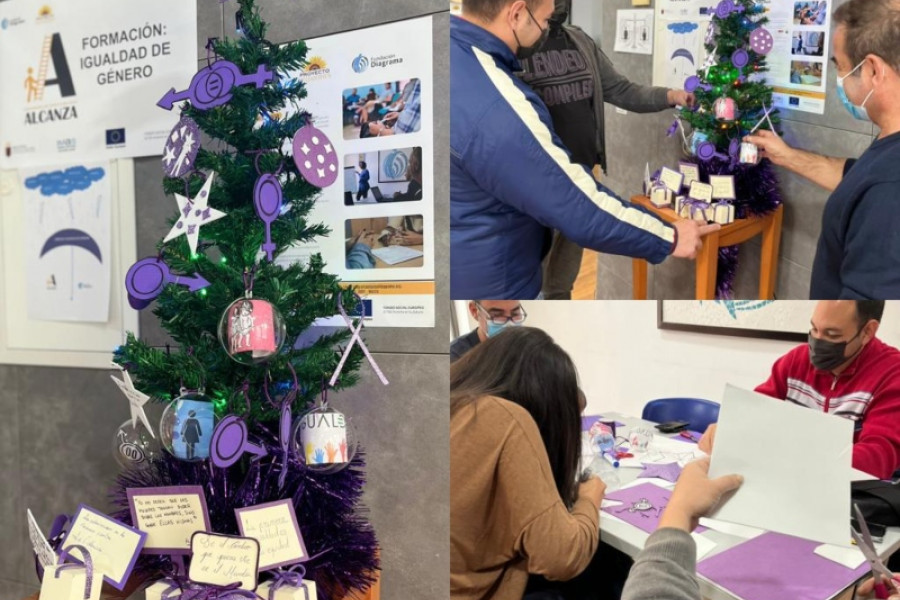 El Programa de Empleabilidad ‘Alcanza’ elabora su propio árbol de Navidad revindicando la lucha por la igualdad de género
