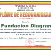 Diploma de Reconocimiento otorgado por la Comunidad Rural de Sandiara por su participación en las jornadas de intervención sanitaria bucodental en esta zona (2019)